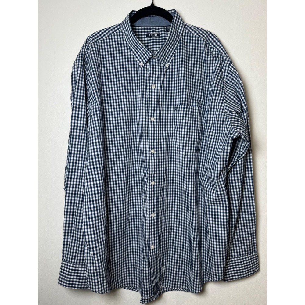 IZOD Gingham Check Button Down Shirt Mens Sz XXL Preppy Classic Office